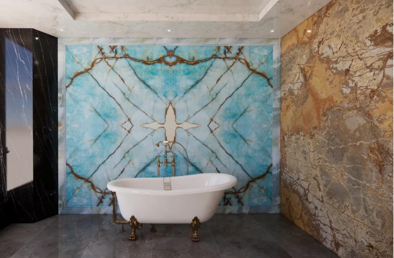 Salle de bain rénovée par HYDROBAT SOLUTIONS en Île-de-France : plan vasque en travertin, WC suspendu, sèche-serviettes et douche de plain-pied